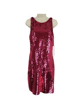 Love Theia Womens 10 Pink Sequin Draped Back Sleeveless Sheath Dress 9212238 NEW